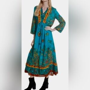 Free People If You Only Knew 3/4 Sleeve Jewel Tones Boho Maxi Dress ZB2